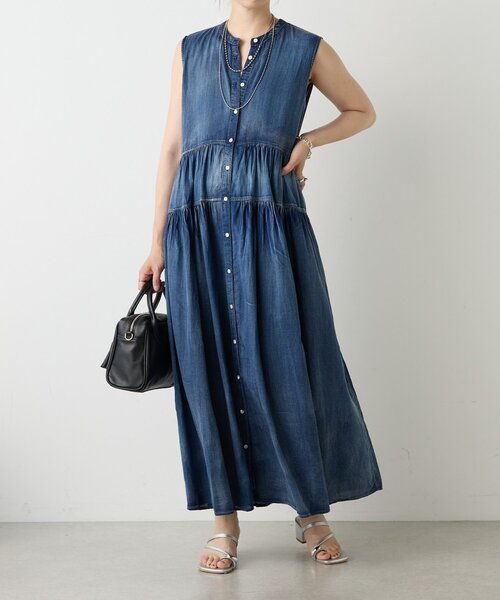 jena マーブル ロングワンピース Jena espace merveilleux ワンピース シアーデニムギャザー