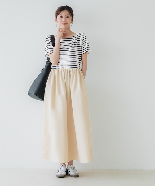 coca（コカ） ワンピース 夏 半袖 ボーダー切り替えワンピース