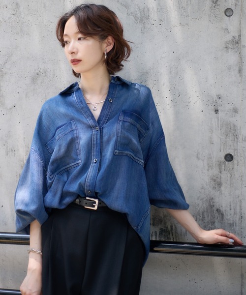 ブラウス シャツ Dignite Collier シアーデニムシャツ レディース