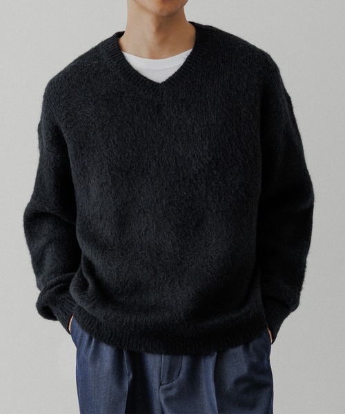 ADAM ET ROPE'モヘアミックスオーバーサイズ クルーネックカーディガン ADAM ET ROPE' カーディガン 「定番」モヘアミックス オーバー