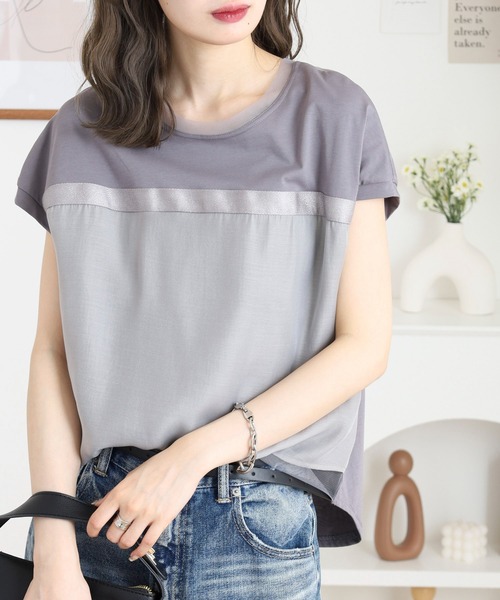 tシャツ Anna Nicola ラメテープ切り替えカットソー レディース