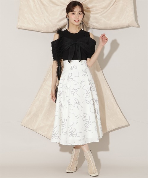 ウィルセレクション新品フレアスカート WILLSELECTION スカート 「8/8(fri)10時発売」リボンプリント