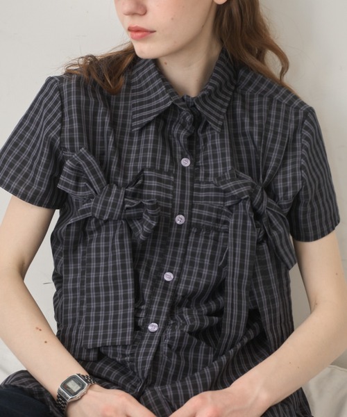 LEINWANDE Ribbon Check Shirt ブラウス LEINWANDE Ribbon Check Shirt ブラウス leinwande（ラインヴァンド