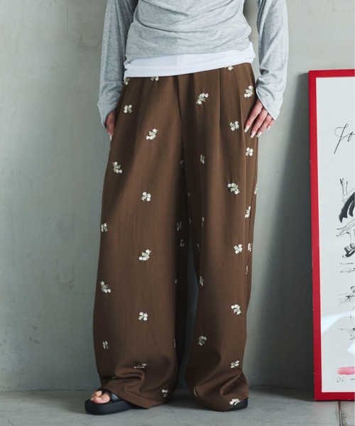 PILIT ワイドパンツ パンツ 「セットアップ可」刺繍ワイドパンツ