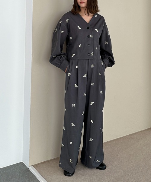 PILIT パンツ 「セットアップ可」刺繍ワイドパンツ レディース
