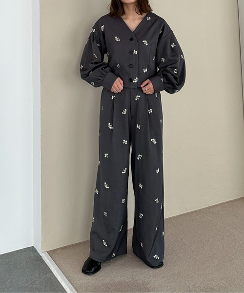 PILIT パンツ 「セットアップ可」刺繍ワイドパンツ レディース