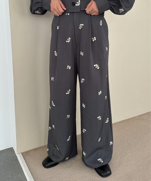 PILIT パンツ 「セットアップ可」刺繍ワイドパンツ レディース