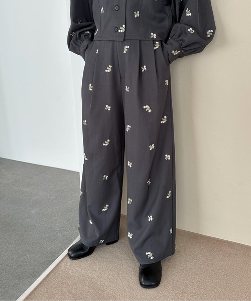 PILIT パンツ 「セットアップ可」刺繍ワイドパンツ レディース