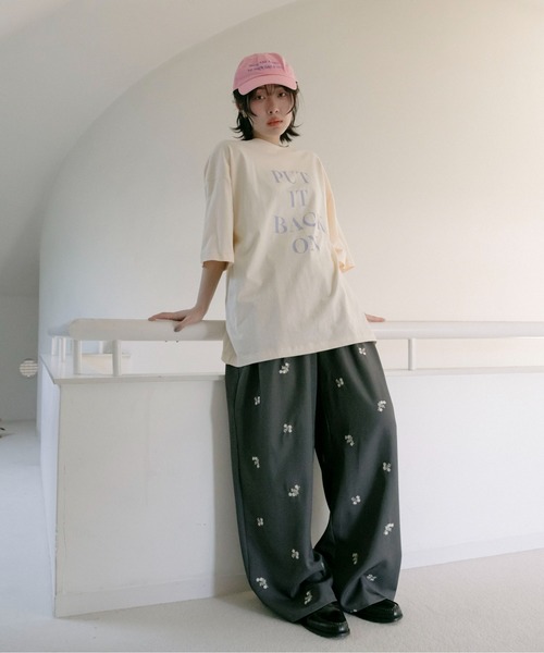 PILIT ワイドパンツ パンツ 「セットアップ可」刺繍ワイドパンツ