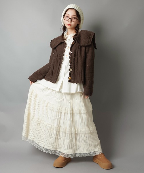 SPINNS スカート ベロアロングスカート/シワ加工/NEO森ガール