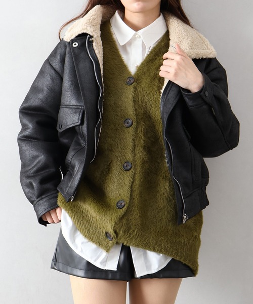 SpRay（スプレイ） ムートンコート ボアコート クロップドフェイク
