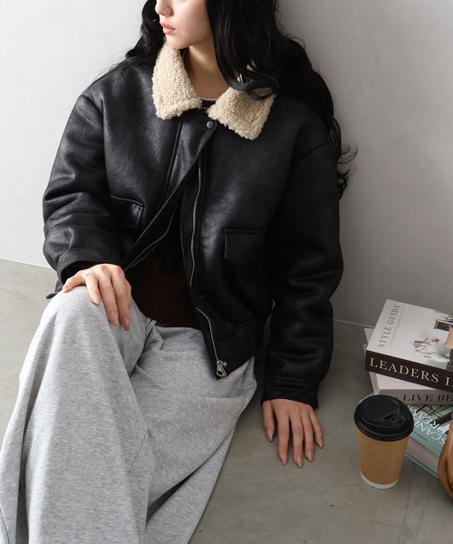 SpRay（スプレイ） ムートンコート ボアコート クロップドフェイク
