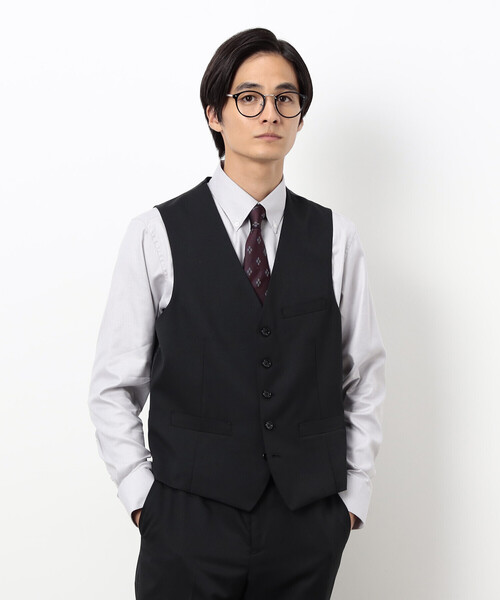 コムサデモード ベスト付 3ピース セットアップ スーツ 2XL ブラック COMME CA ISM（コムサイズム） セレモニースーツ スーツ ベスト