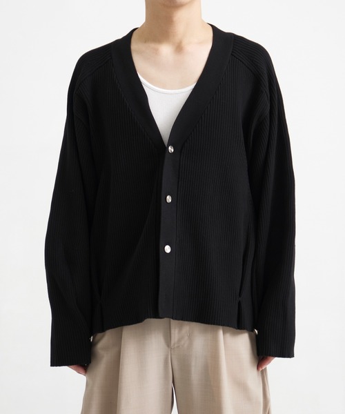 CONZ ニットカーディガン CONZ カーディガン RIB OVER SIZE CARDIGAN/リブニットカーディガン
