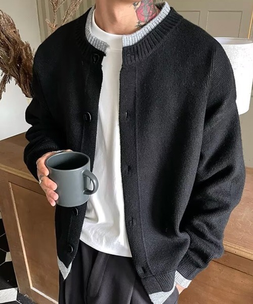 NOWLE（ノウル） カーディガン 「NOWLE」リブバイカラー フェイク