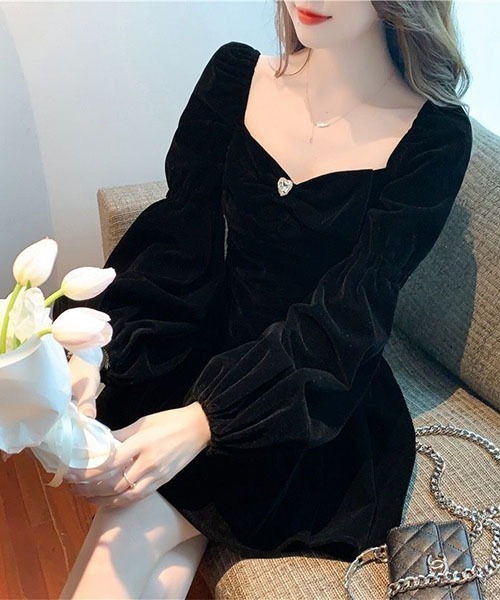 gossip!ロサンゼルス ワンピース ビジューアクセント ベロアミニドレス