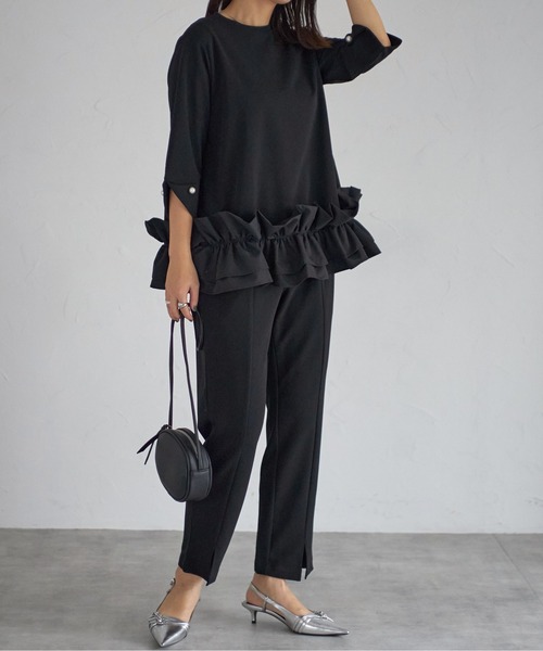 「each」 7分袖カットソー FREE ブラック レディース_画像9