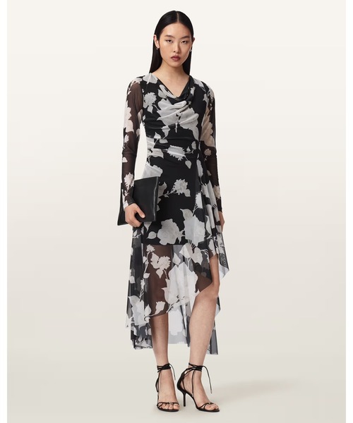 ALLSAINTS（オールセインツ） ワンピース LORIA DRAPED MESH MIDI