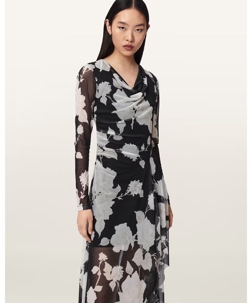 ALLSAINTS（オールセインツ） ワンピース LORIA DRAPED MESH MIDI