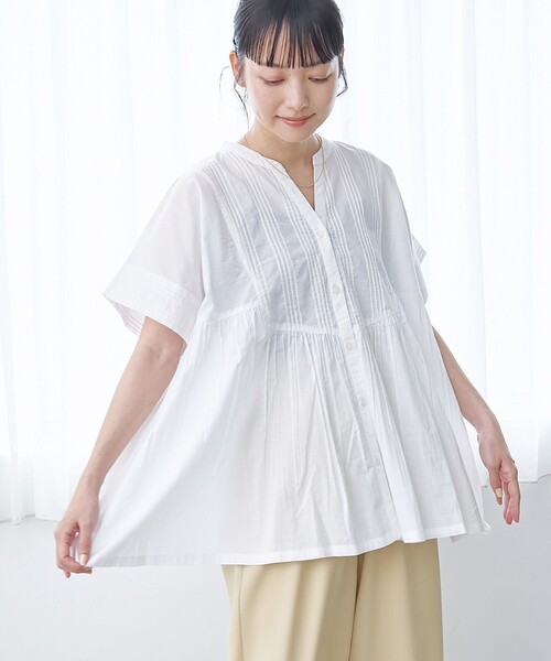 23区 　大きいサイズ　ピンタックスキッパー半袖ブラウス coen（コーエン） ブラウス シャツ 夏 半袖 「MARKET（マーケット