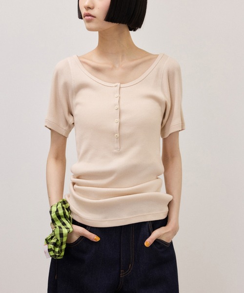 ADAM ET ROPE'（アダムエロペ） tシャツ 半袖 ハーフスリーブリブT
