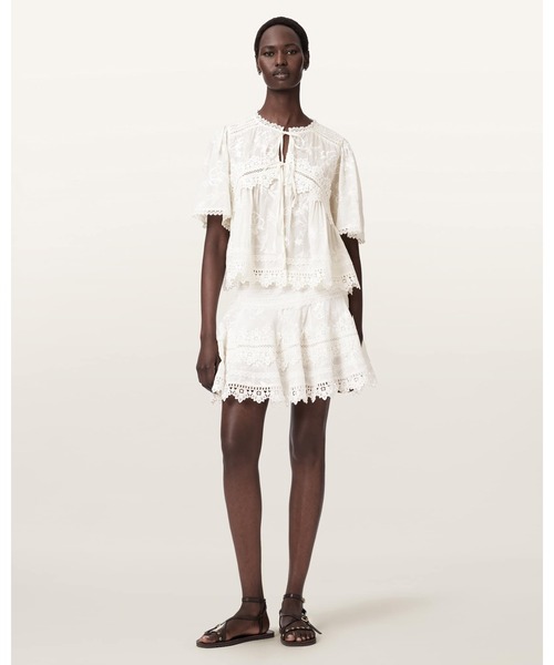 LILLITH EMBROIDERED SHORT SLEEVE TOP | LILLITH エンベリッシュド 半袖 トップ レディースの画像