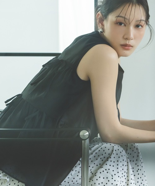 ブラウス シャツ リボンティアードチュニック レディースの画像