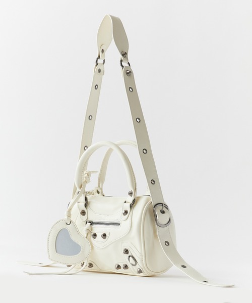 ショルダーストラップ付きバッグ(白) Chick ショルダーストラップ ショルダーバッグ バッグ Studded 2-Way
