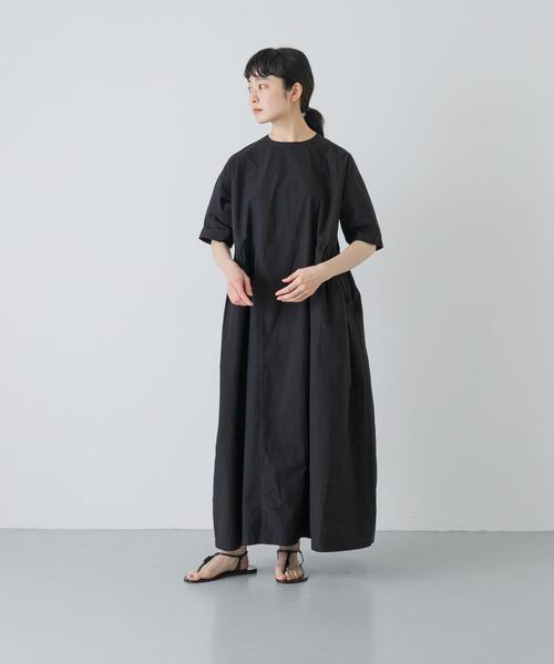かぐれ ワンピース 半袖 「2サイズ展開」コットンシルクサイドギャザー