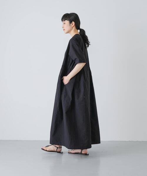 かぐれ ワンピース 半袖 「2サイズ展開」コットンシルクサイドギャザー