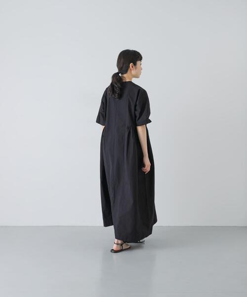 かぐれ ワンピース 半袖 「2サイズ展開」コットンシルクサイドギャザー
