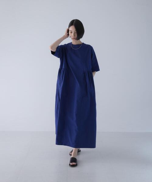 かぐれ ワンピース 半袖 「2サイズ展開」コットンシルクサイドギャザー