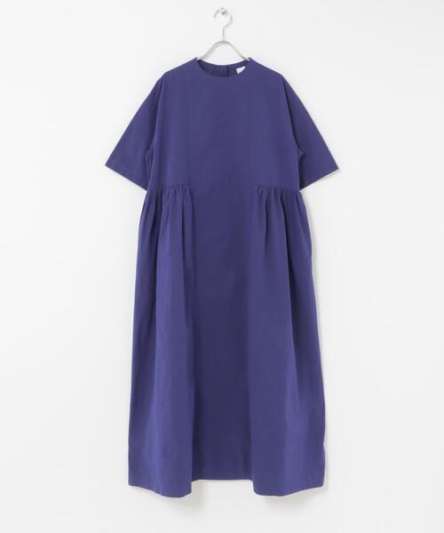 かぐれ ワンピース 半袖 「2サイズ展開」コットンシルクサイドギャザー
