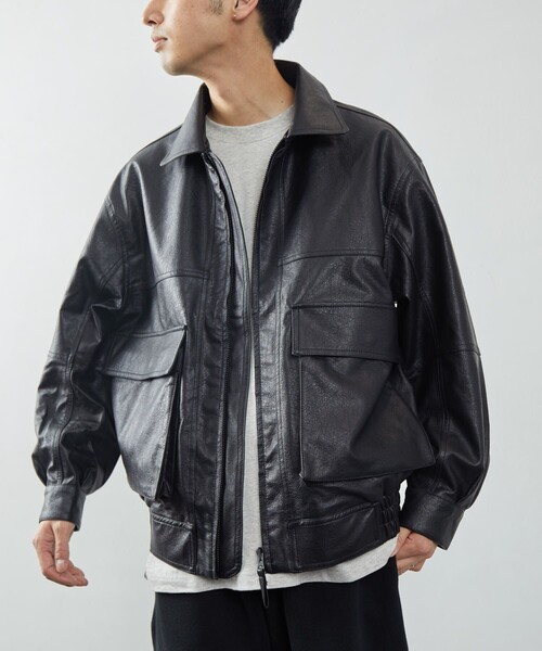 レザーは ジャケット Paypayモール店 通販 Paypayモール ブルゾン フェイクレザーブルゾン シンセティックレザー ビック