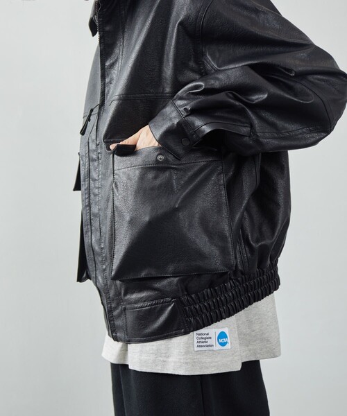 レザーは ジャケット Paypayモール店 通販 Paypayモール ブルゾン フェイクレザーブルゾン シンセティックレザー ビック