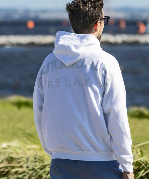 完売前に■1PIU1UGUALE3 RELAX■リラックス パーカー ロゴ 1PIU1UGUALE3 RELAX - HEM LOGO HOODIE / ワイドスピンドル ロゴ