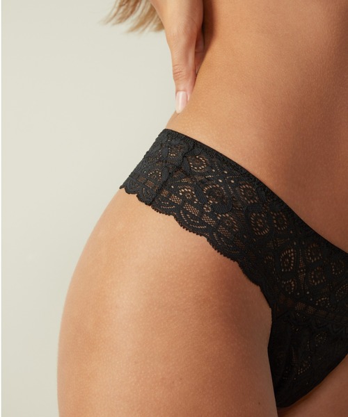 【新品】Intimissimi ブラックレースブラジャーショーツセット 80C レース＆マイクロファイバー エイティーズスタイル ブラジリアン