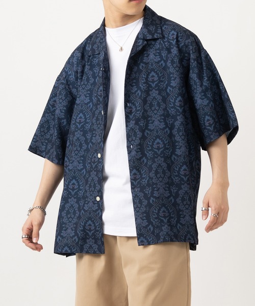 2個　開襟シャツ　オーバーサイズ　総柄シャツ joker 半袖シャツ メンズ 総柄 シャツ 半袖 開襟シャツ オーバー
