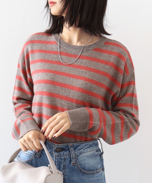 ニット セーター EGLANTINE カシミヤブレンドボーダープルオーバー レディース