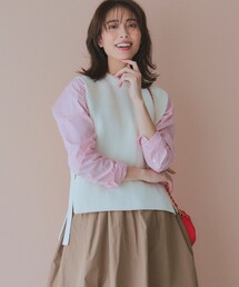 美品 23区 ストレッチ リリヤーン ニット ベスト グレージュ 2024