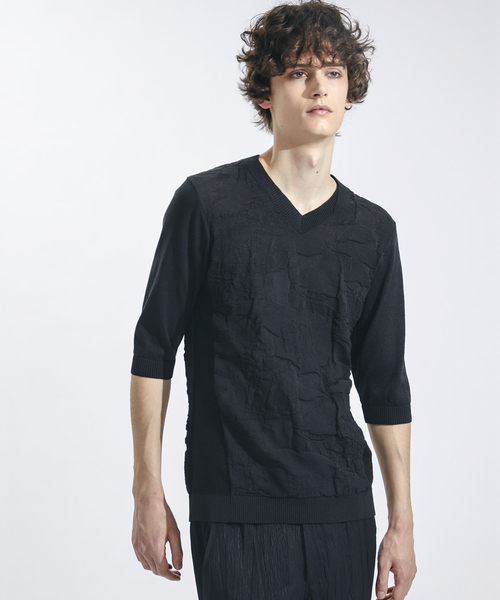 5351 POUR LES HOMMES セーター ニット フラワージャガード 7分袖 V