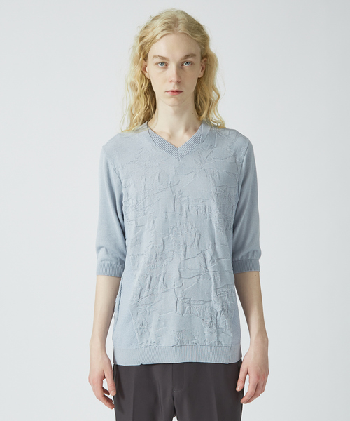 5351 POUR LES HOMMES セーター ニット フラワージャガード 7分袖 V