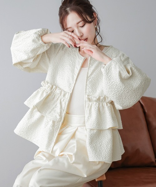 ブルゾン アウター ジャガードフリルブルゾン レディース : ZOZOTOWN