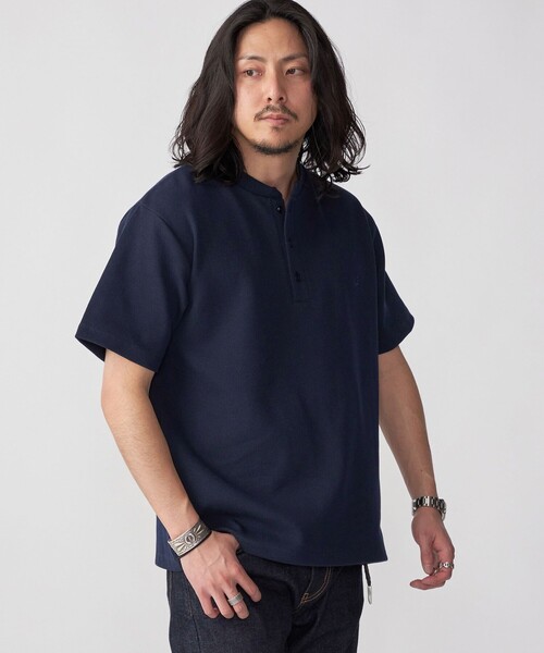 tシャツ 「WEB限定」SHIPS: ワンポイント ロゴ バーズアイ ヘンリーネック Tシャツ 24SS メンズ | SHIPS | 13