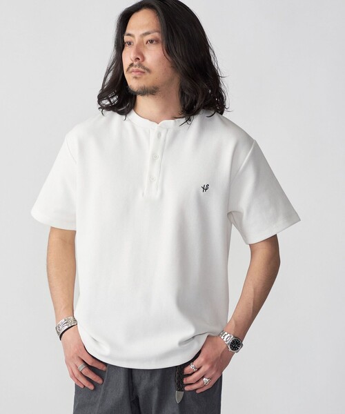 tシャツ 「WEB限定」SHIPS: ワンポイント ロゴ バーズアイ ヘンリーネック Tシャツ 24SS メンズ | SHIPS | 18