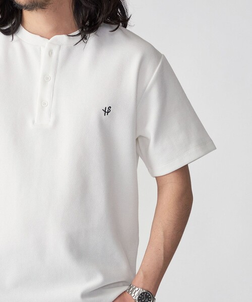 tシャツ 「WEB限定」SHIPS: ワンポイント ロゴ バーズアイ ヘンリーネック Tシャツ 24SS メンズ | SHIPS | 19