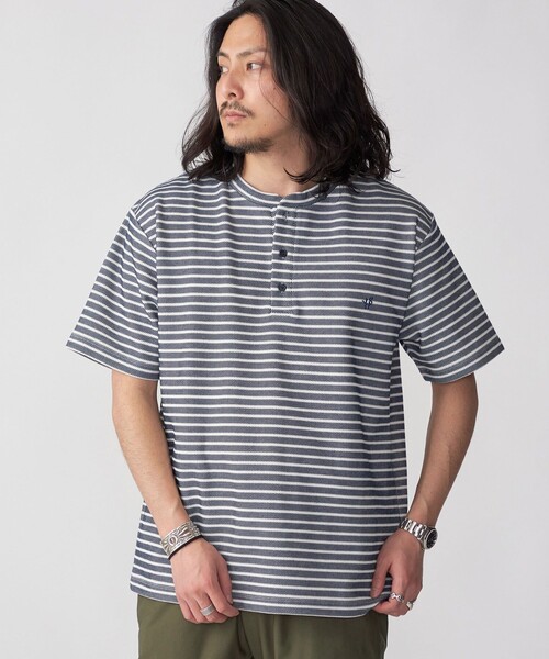 tシャツ 「WEB限定」SHIPS: ワンポイント ロゴ バーズアイ ヘンリーネック Tシャツ 24SS メンズ | SHIPS | 21