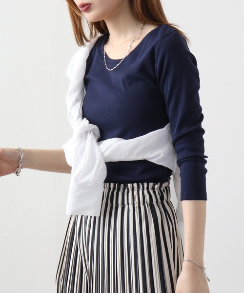 Uネック8分袖コットンフライスTシャツ 半端袖 カットソー ロンt  ユーネック丸首 Tシャツ 春コーデ レディース カジュアル 綿 ビッグサイズ 体型カバー ビッグシルエット 大きいサイズ かわいい きれい M/L/LL/XL/XXL/3L/4Lサイズ 春 夏 秋