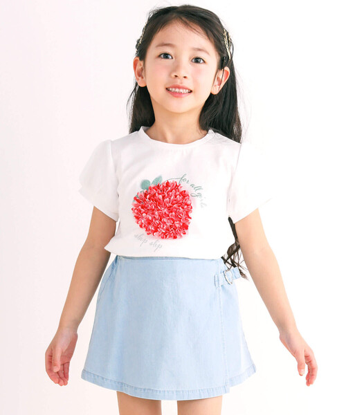 tシャツ Tシャツ イチゴチェリーフワフワモチーフキラキラシフォン袖T  