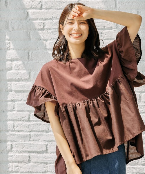tシャツ 切替配色プルオーバー レディース BONLECILL tシャツ 配色切り替えハーフジッププルオーバー